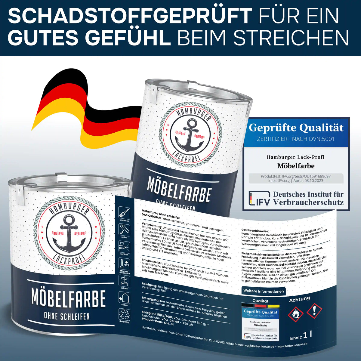 Möbelfarbe ohne Schleifen RAL 6012 Schwarzgrün - Möbellack Hamburger Lack-Profi - Hamburger Lack-Profi