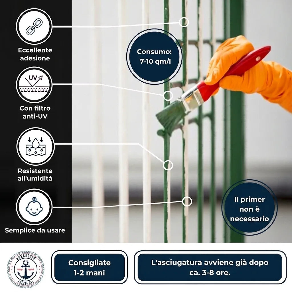 3 in 1 Verde pallido RAL 6021 - Vernice Antiruggine per Ferro - Hamburger Lack-Profi