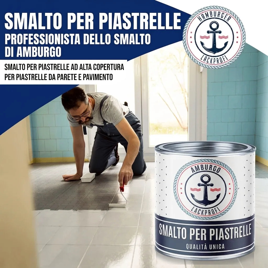 Pittura per piastrelle Bianco perla RAL 1013 - Smalto per piastrelle con kit di verniciatura (X300) - Hamburger Lack-Profi