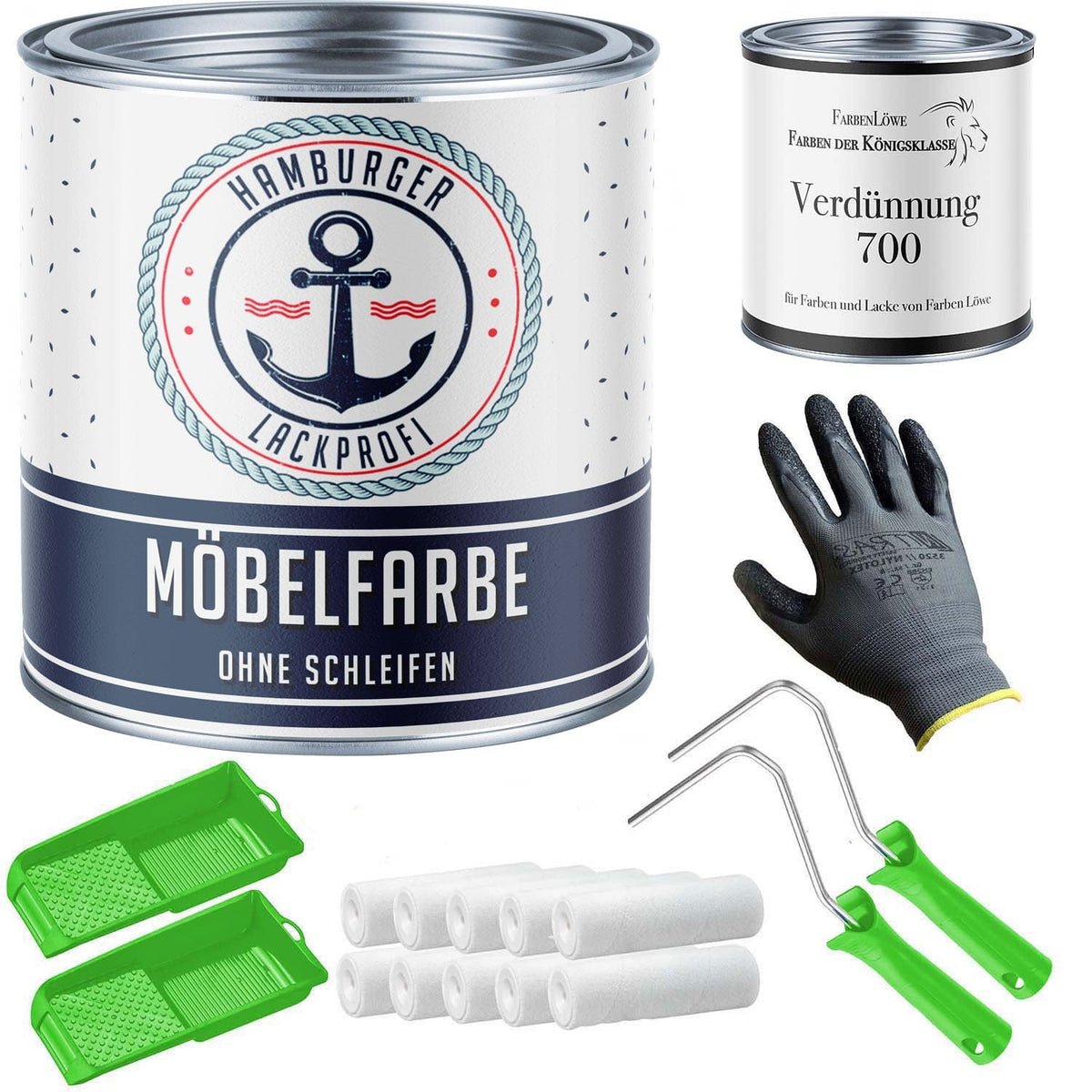 Vernice per mobili senza carteggiare RAL 7044 Grigio seta - Smalto per mobili con kit di verniciatura (X300) - Hamburger Lack-Profi