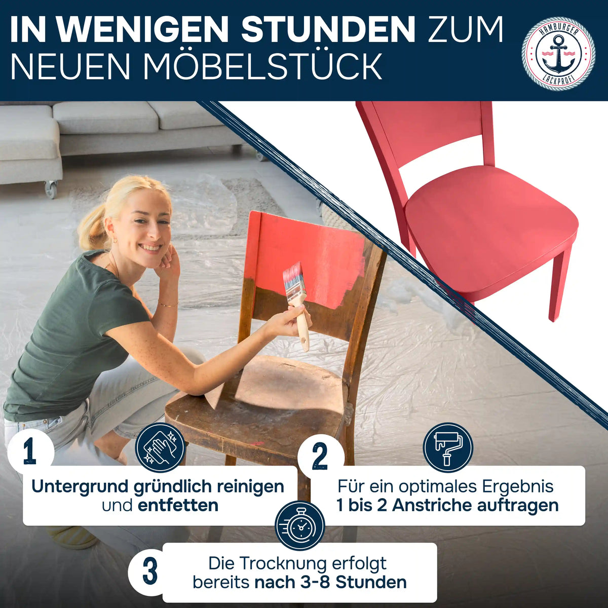 Möbelfarbe ohne Schleifen RAL 3009 Oxidrot - Möbellack Hamburger Lack-Profi - Hamburger Lack-Profi